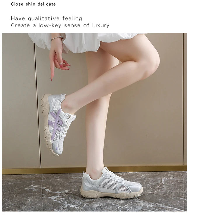 Women's Shoes Casual Platform Shoes Women Round Toe Lace-Up Tennis Vulcanized Sneakers New Style Korean Couple Elderly Shoes