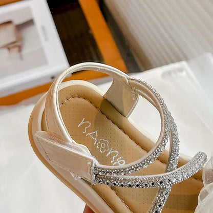 Girls Princess Sandals with Flowers Summer Fashion Children Rhinestone Performance Shoes Big Kids Gladiator Sandals 2025 New