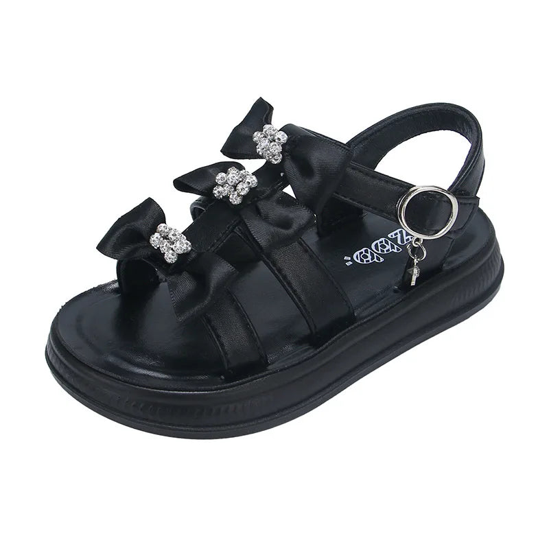 Girls Sandals with Sweet Bows Soft Sole Kids Beach Shoes Versatile 2025 Summer New Children Princess Shoes Casual Non-slip Cute