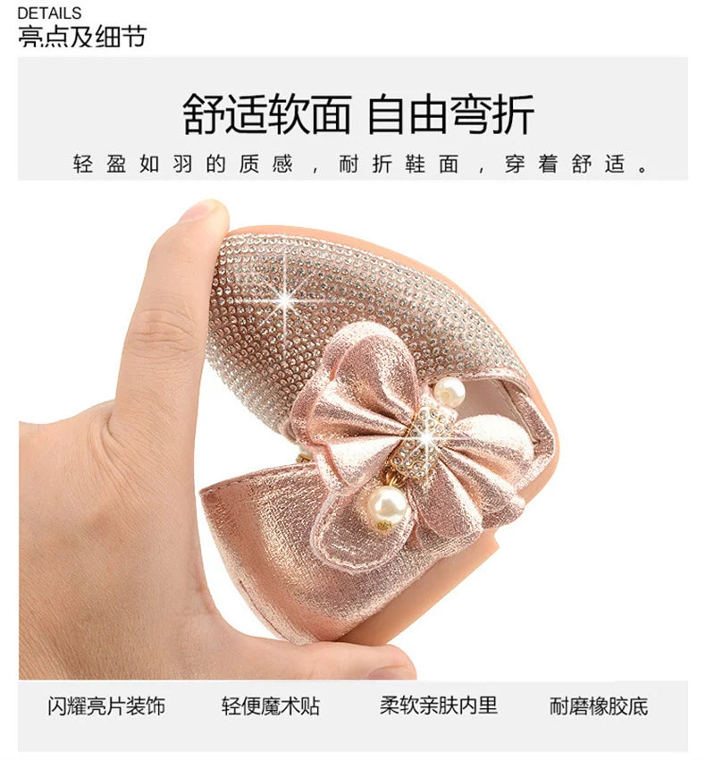 Girls Wedding Shoes Glitter New Brand Flat Heels Children Princess Sandals Dance Kids Fashion Party Shoes with Pearl