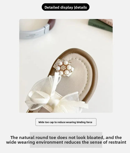 Summer Fashion Kids Platform Princess Shoes  Sandals Girls Rhinestone Straps Beach Shoes Soft Sole Ribbon Bow Versatile Sandals
