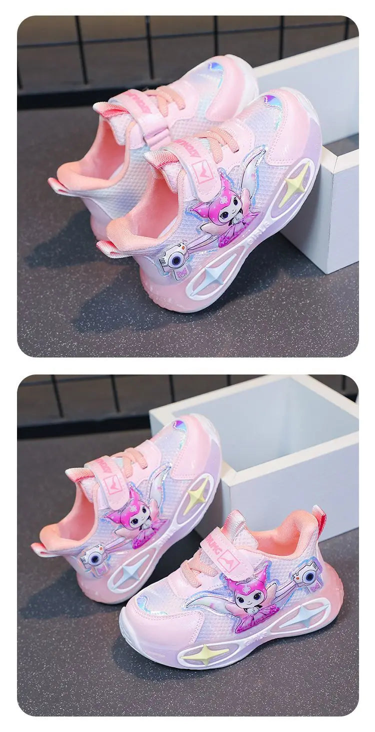 Sanrio Kuromi Girls Light Up Sneakers New Waterproof Leather Princess Running Casual Sports Shoes with Cotton Lined for Kids