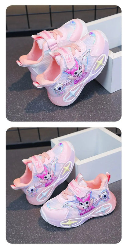 Sanrio Kuromi Girls Light Up Sneakers New Waterproof Leather Princess Running Casual Sports Shoes with Cotton Lined for Kids