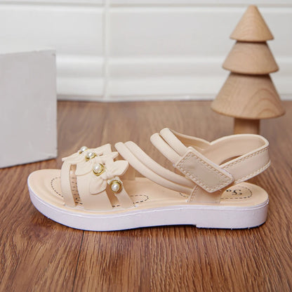 Chic Toddler Girls' Flower Adorned Open Toe Sandals - Comfy, Non-Slip Sole with Easy Hook and Loop Closure for Casual Wear