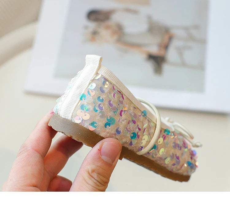 Girls' Shoes Spring New Fashion Little Girl Sequin Princess Shoes Soft Sole Girls' Shallow Mouth Single Shoes Breathable