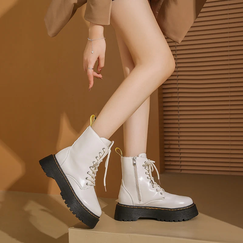 New Women Boots Goth Casual Shoes Woman Leather Chelsea Classic Female Goth Shoes High Platform Boots Women Boots