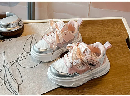 Students Sneakers Soft Sole Girls Running Shoes Mesh Breathable New Fashion Toddle Children Sports Shoes Non-slip Trendy