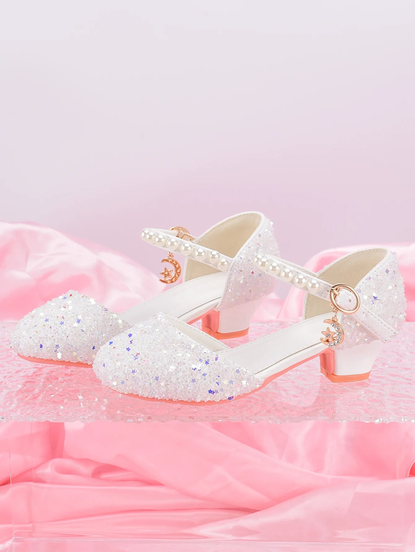 Girls' Princess Style High Heel Shoes With Shiny Star Pendant Decoration, Suitable For Dress And Birthday Party