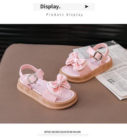 New Fashionable Girls Sandals Summer Bow Princess Sandals 3-14 Years Old Students Outside Wearing Versatile Velcro Sandals