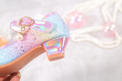 YUNICUS Girls High Heels Princess Shoes Students Children's Single Shoes Little Girl Performance Sequins Glitter Leather Shoes