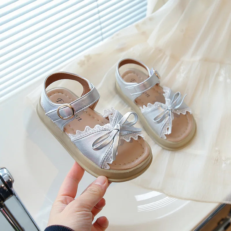 Girls Sandals Sweet Bow Toddler Kids Princess Beach Shoes Soft Sole Summer New Children Casual Shoes Breathable Non-slip