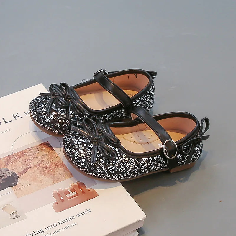 Girls' shoes Princess shoes for girls spring and autumn new models sequins soft sole leather shoes