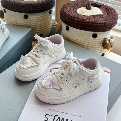 Girls' white sneakers autumn New leather breathable casual shoes, girls' soft-soled sports shoes and running shoes