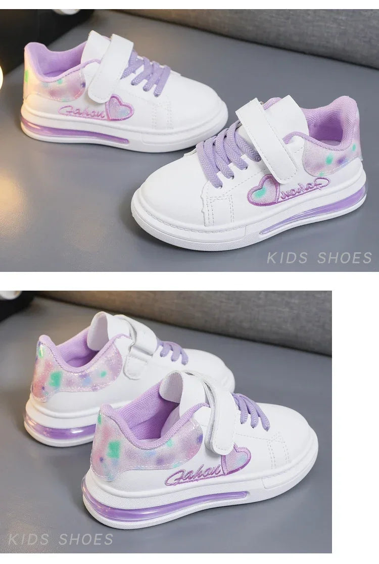Girls Casual Shoes Kids Skate Shoes White School Sneakers Children's Sports Running Shoes with Heart Love Embroidery Sweet Soft
