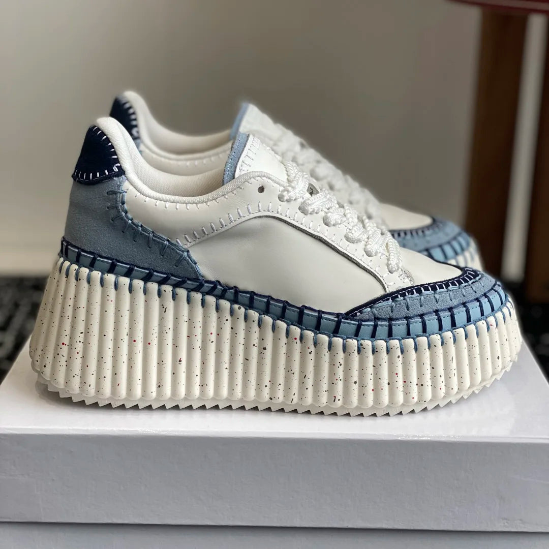 Hot-selling New Women's Sneakers Platform White Shoes Wedge-heeled Casual Shoes Luxury Design Cowhide Material Size 35-40
