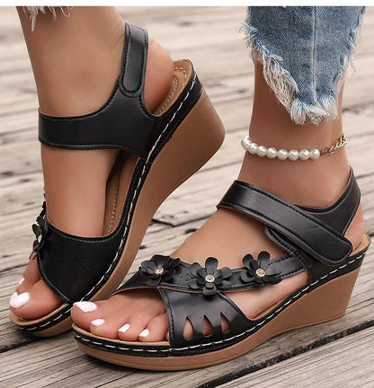 Women's Sandals New Wedges Heels Sandals For Summer Shoes Women Luxury Flower Sandalias Mujer Soft Heeled Summer Footwear