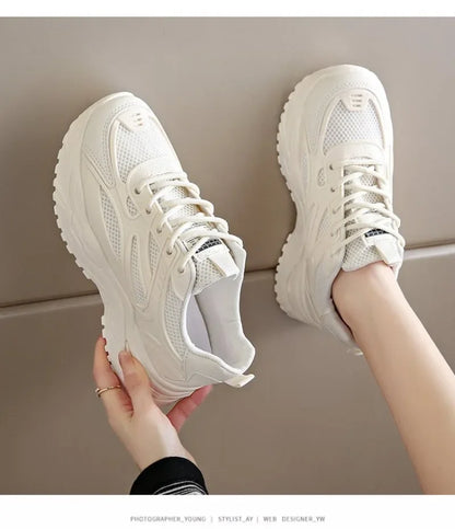 White Sneakers Women New Leather Chunky Sneakers Women's Sports Shoes Thick Tennis Vulcanized Shoes Basket Platform Shoes