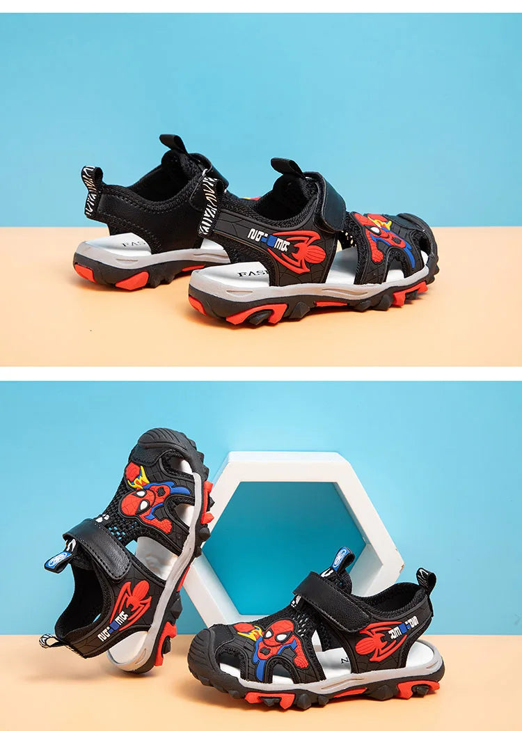 New Summer Kids Boys Sandals Closed Toe Cartoon Spiderman Shoes Orthopedic Sport Pu Leather Soft Baby Girls Beach Shoes Children