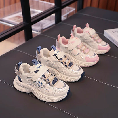 Boys Girls Sports Shoes Non-slip Trendy Students Sneakers Thick Soft Sole 2025 New Fashion Children Running Shoes Hook&loop