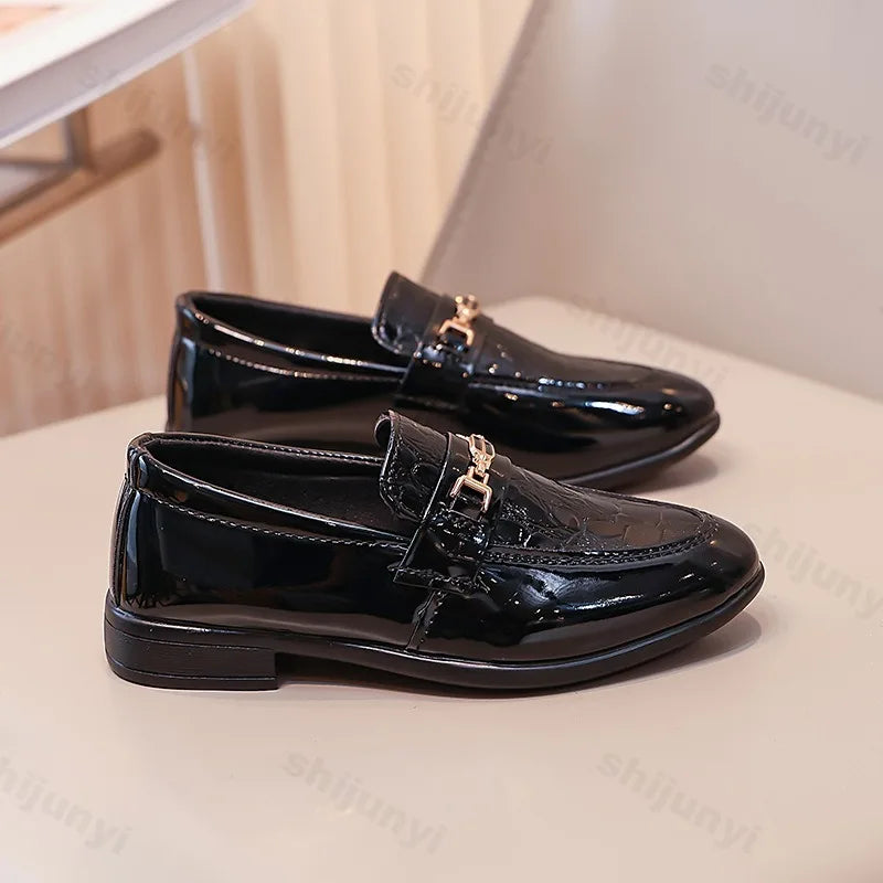 Children Leather Shoes Boys Formal Shoes Black Classic Point Toes Soft Bottom Spring Autumn British Style Kids Flat Shoes