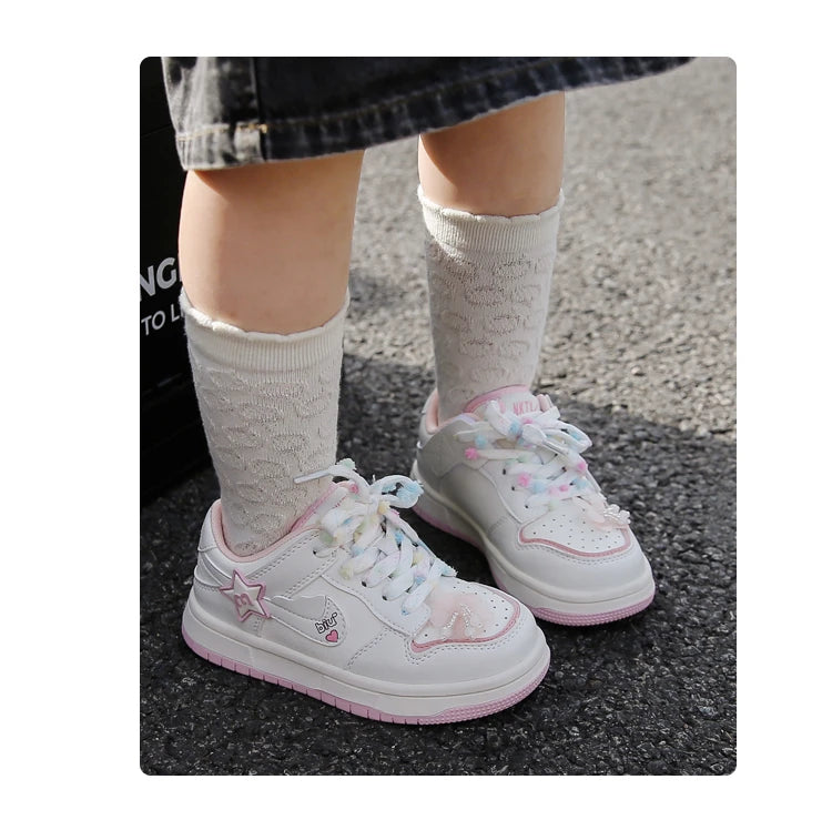 Girls' white sneakers autumn New leather breathable casual shoes, girls' soft-soled sports shoes and running shoes