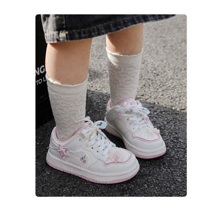 Girls' white sneakers autumn New leather breathable casual shoes, girls' soft-soled sports shoes and running shoes