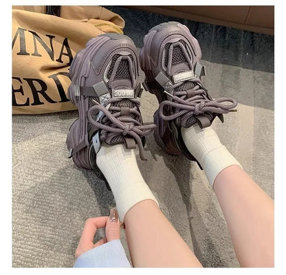 Women's Chunky Sneakers  Breathable Mesh Platform Sports Shoes Woman Fashion Lace Up Thick Sole Casual Shoes Mujer 2024