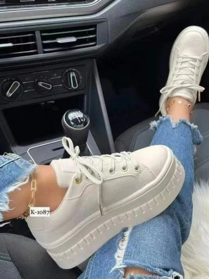Sneakers for Women's 2024 New Fall Outdoor Fashion Tennis Lace Up Canvas Casual Walking Breathable Vulcanized Shoes Plus Size 43
