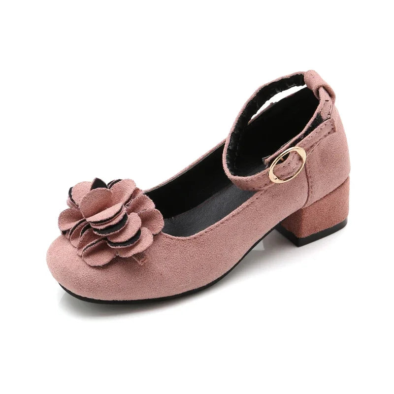 Girl's High Heel Shoes Spring Autumn Kids Leather Shoe Fashion Sweet Flower Children Princess Shoes for Wedding Party Versatile