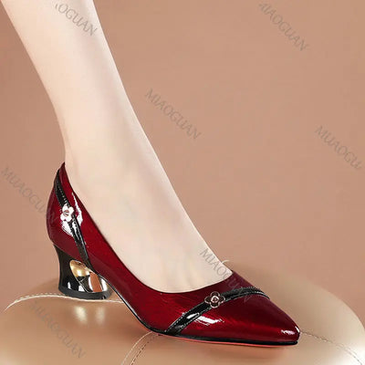 Women Pumps Spring Autumn Soft Leather Thick Middle Heel Shoes for Women Professional Shallow Mouth Pointed Toe Women's Shoes