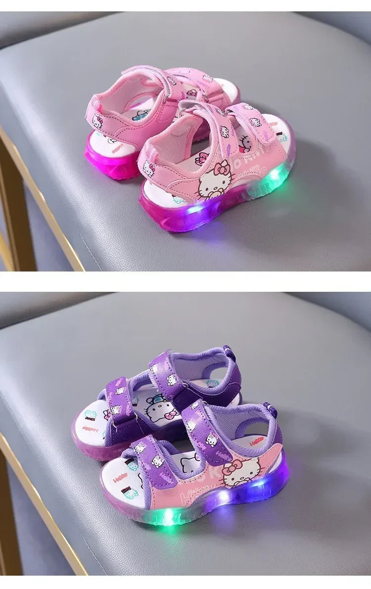 Summer New Baby Girls Led Light Sandals Cute Hello Kitty Children's Casual Shoes Anti-slip Kids Beach Shoes Outdoor Shoes