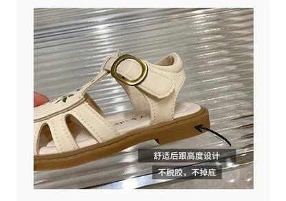 Toddler Girl's Sandals Flower Cut-outs Beige Brown Lovely Children Sliders Summer 21-30 Beautiful Breathable Non-slip Kids Shoes