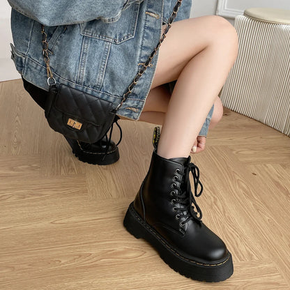 Women's Boots New Genuine Leather Ankle Shoes Chelsea Botas Ladies Classic Punk Platform Shoes Women Casual High Heels Boots