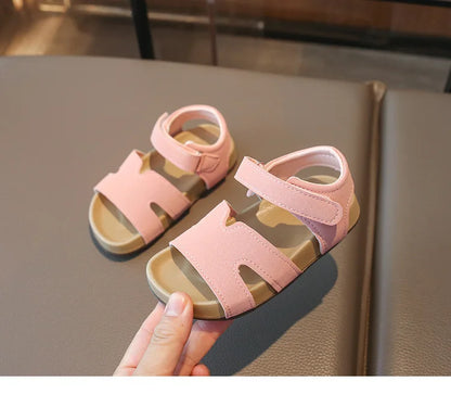 Boys Girls Sandals PU Suede Soft Beach Shoes For Children Casual Hook Loop Anti Slip Kids Sandals
