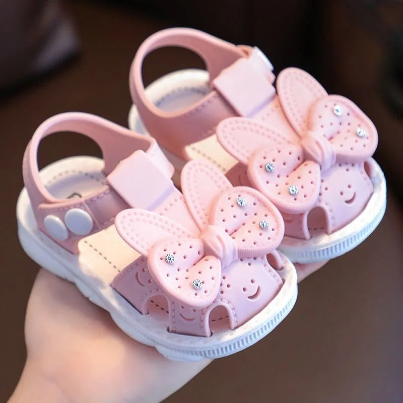 New Summer Cute Bow Rhinestone Baby Shoes For Girls Non-Slip Soft-Soled Children Toddler Kids Sandals With Covered Toes