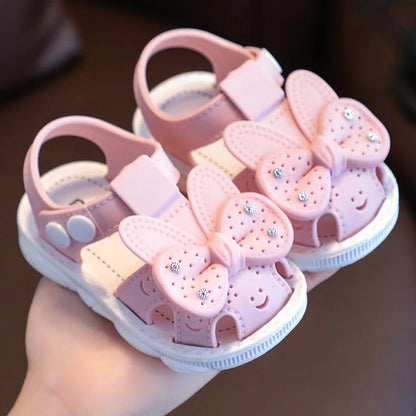 New Summer Cute Bow Rhinestone Baby Shoes For Girls Non-Slip Soft-Soled Children Toddler Kids Sandals With Covered Toes