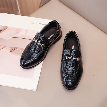 Boys Formal Shoes Black Classic Children Leather Shoes Point Toes Soft Bottom Spring Autumn Kids Flat Shoes British Style