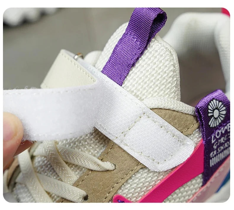 Fashion Children Shoes Girls Sneaker Black Pink PU Leather Platform Casual Sneaker School Tennis Sports Shoes for Girls