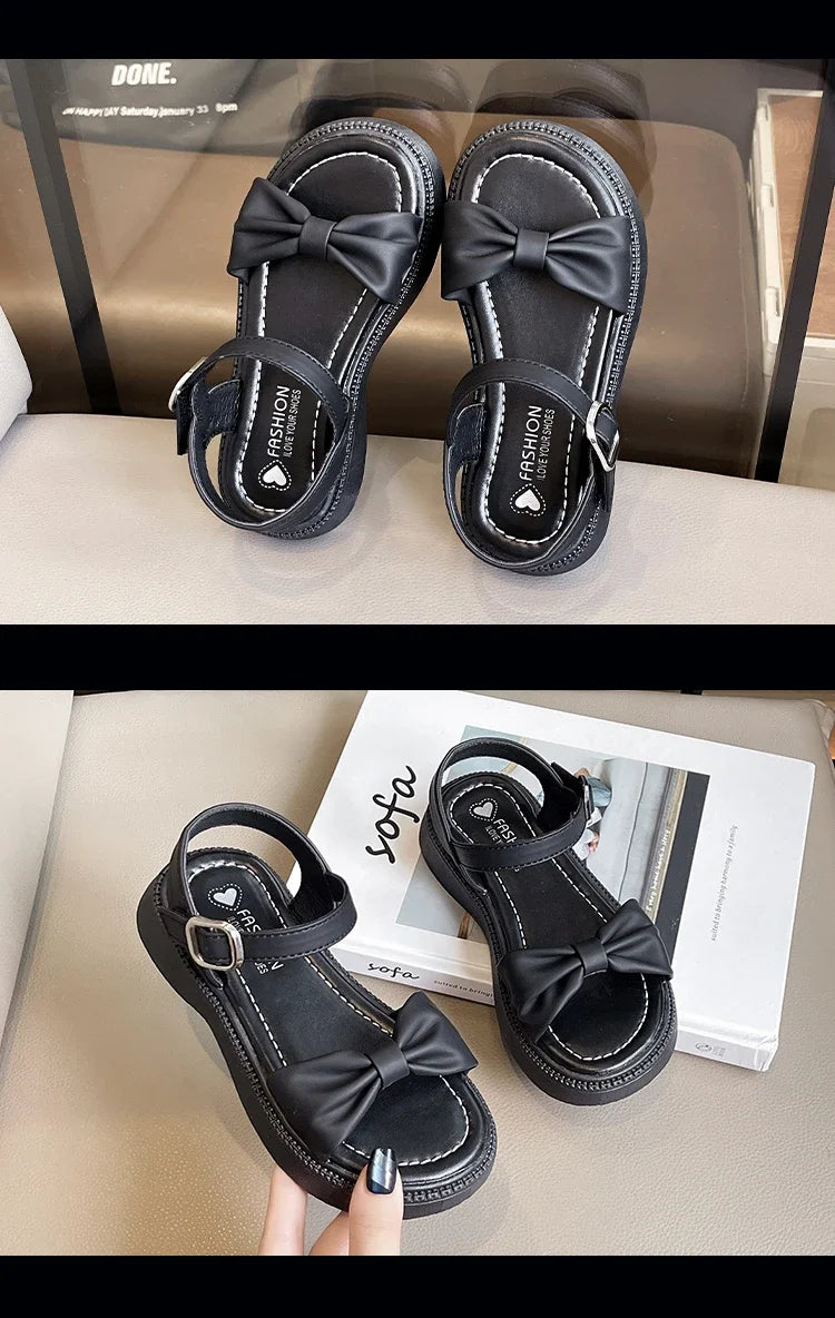 Girls Summer Beach Sandals 2025 New Solid Color Kids Causal Sandals Fashion Sweet Bow School Versatile Children Princess Shoes