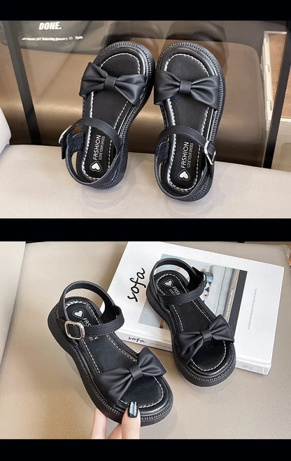 Girls Summer Beach Sandals 2025 New Solid Color Kids Causal Sandals Fashion Sweet Bow School Versatile Children Princess Shoes