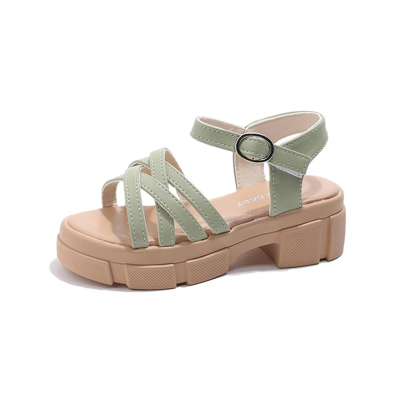 Girls Sandals 3-18 Years Old Beige Open-toe Woven Kids Beach Shoes Summer New Green Fashion Hundred Children's Sandals Shoes