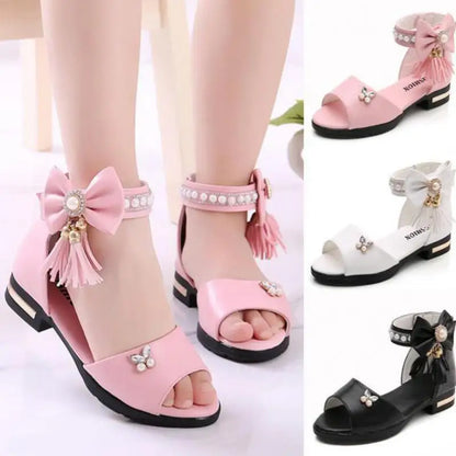Kids Bow Sandals Children Girls Summer Cute Sandals Beach Sandals Princess Fashion High Heels Tassel School Shoes