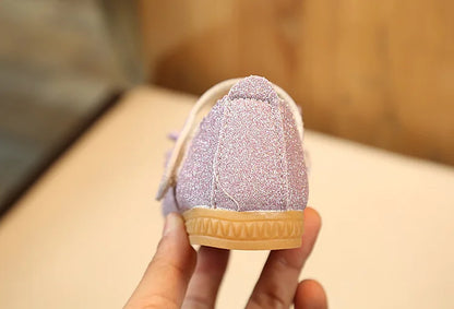 Glitter with Bow-knot Princess Sweet Bling Dress Shoes for Dance Party Girls Leather Shoes for Toddlers Kids Big Children Flats
