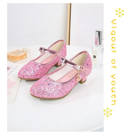 Girls Purple High Heels For Kids Princess RED Leather Shoe Footwear Children's Dress Party Wedding Shoes Round Toe 1-3CM