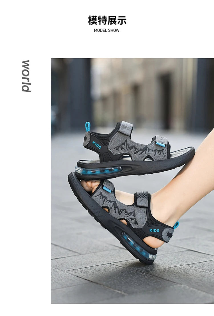 Summer New Children's Sports Sandals Boys Open Toe Air Cushion Sandals Water Beach Shoes Youth Lightweight Comfortable Slippers