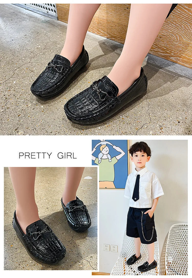 Children's Leather Shoe Boys Moccasins Non-slip Britain Style Round-toe Flat Shoes 2025 Autumn Fashion Casual Kids Loafers