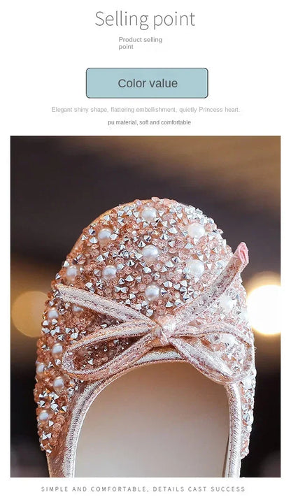 Princess Party Girls' Shoes Children's Wedding Shoes Mary Jane Flats Elastic Shoes Baby Fashion Pearl Diamond kids Dance Shoes