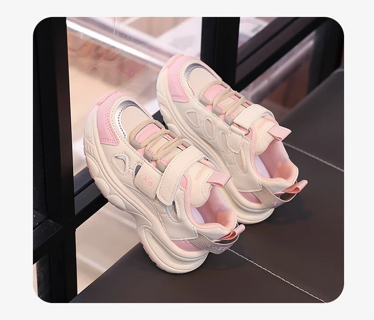 Boys Girls Sports Shoes Non-slip Trendy Students Sneakers Thick Soft Sole 2025 New Fashion Children Running Shoes Hook&loop