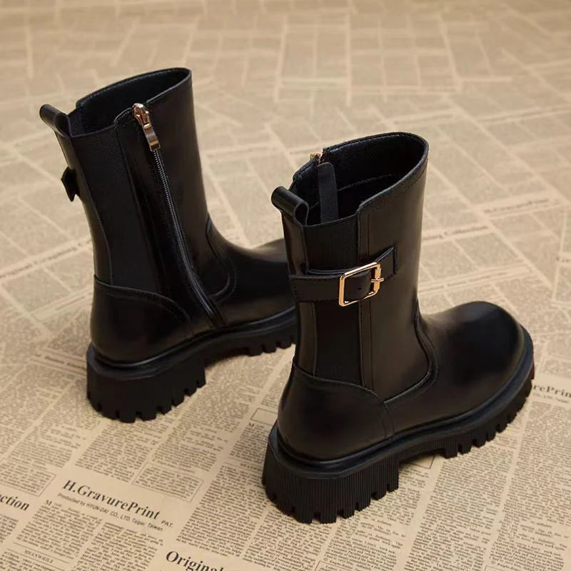 Women's Boots Designer Heeled Shoes Leather Retro Ankle Boots Fashion Goth Chelsea Boots New Walking Cozy Dress Mujer Botas