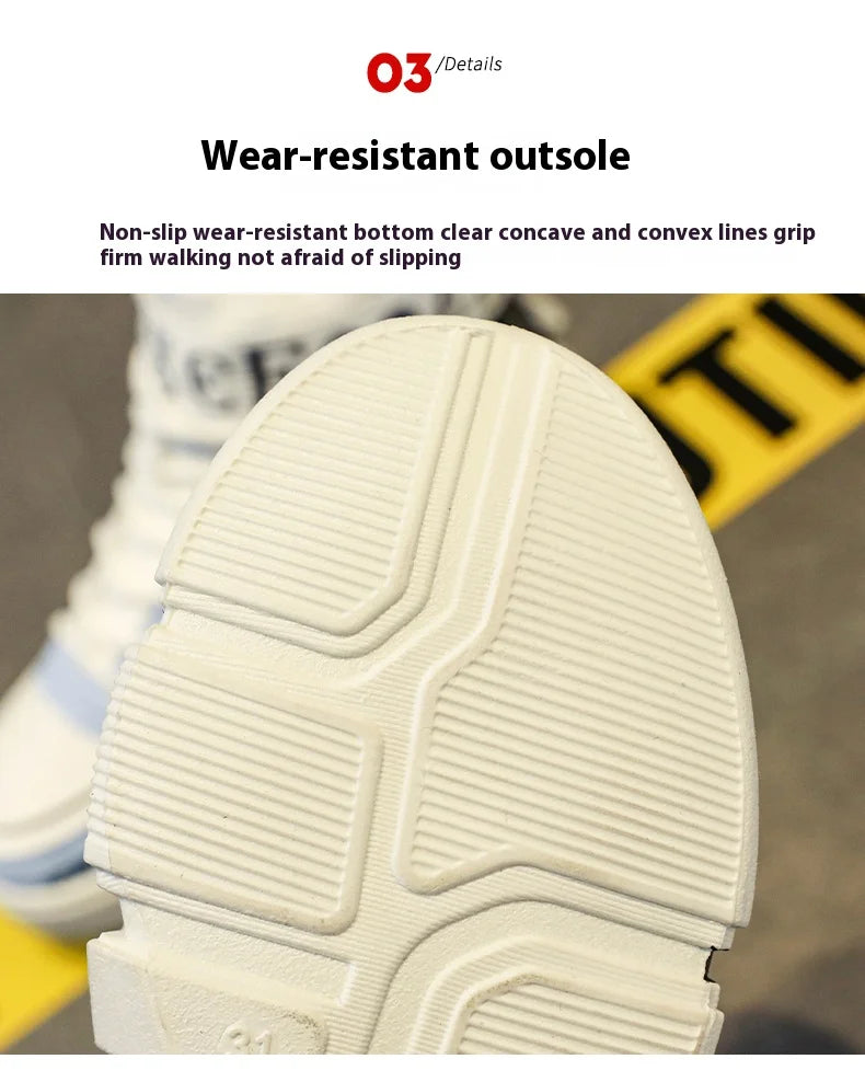 Boys' high-top sneakers Autumn new style children's sports shoes Buckle student soft-soled fleece casual shoes